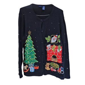 y2k ugly christmas sweater with cats black cardigan